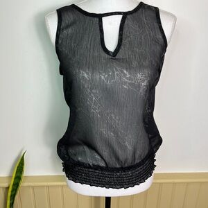 Charlotte Russe Sheer Black Metallic Tank Top S Keyhole Fairy Grunge Whimsigoth
